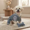 Sky Blue Faux Denim Dog Overalls