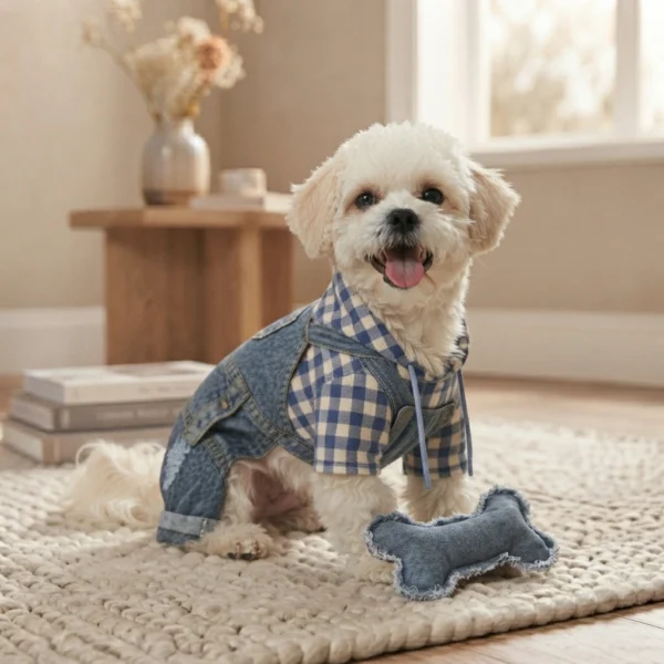 Sky Blue Faux Denim Dog Overalls