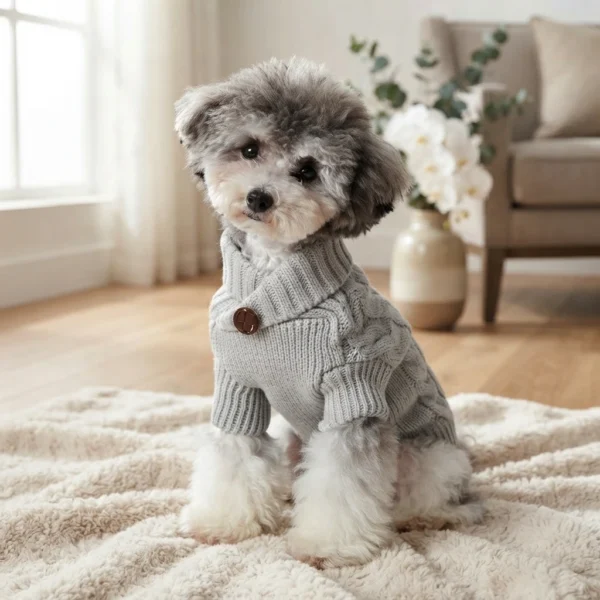 Space gray cable knit dog sweater