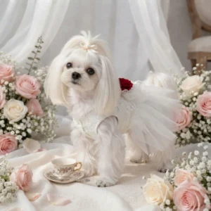 White tulle red rose dog dress