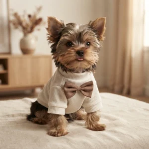 White waffle knit dog coat with bow