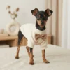 White Waffle Knit Dog Coat with Bow