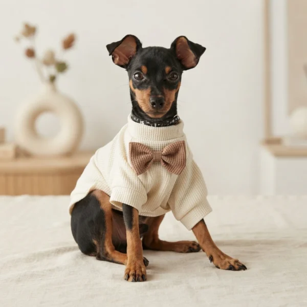 White Waffle Knit Dog Coat with Bow